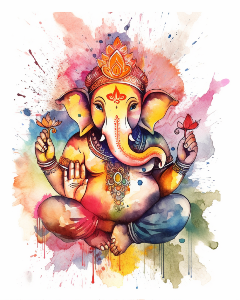 Ganesha in blue watercolor